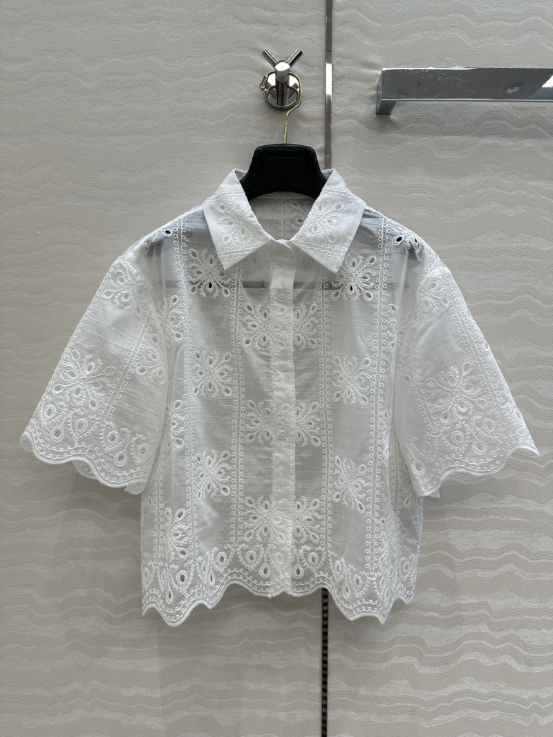 Valentino Resort Boho Silk Cotton Embroidered Cuban Short Sleeve Shirt