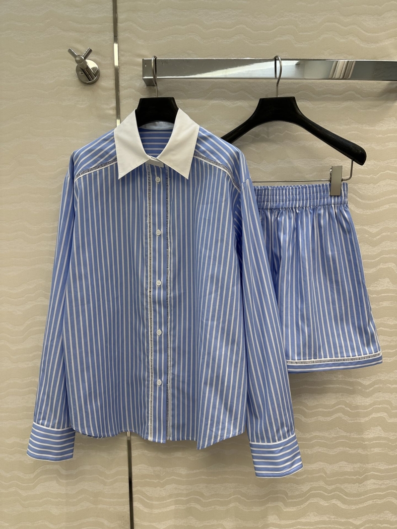 Valentino Pure Cotton Striped Shirt & Shorts Set with Lace Trim