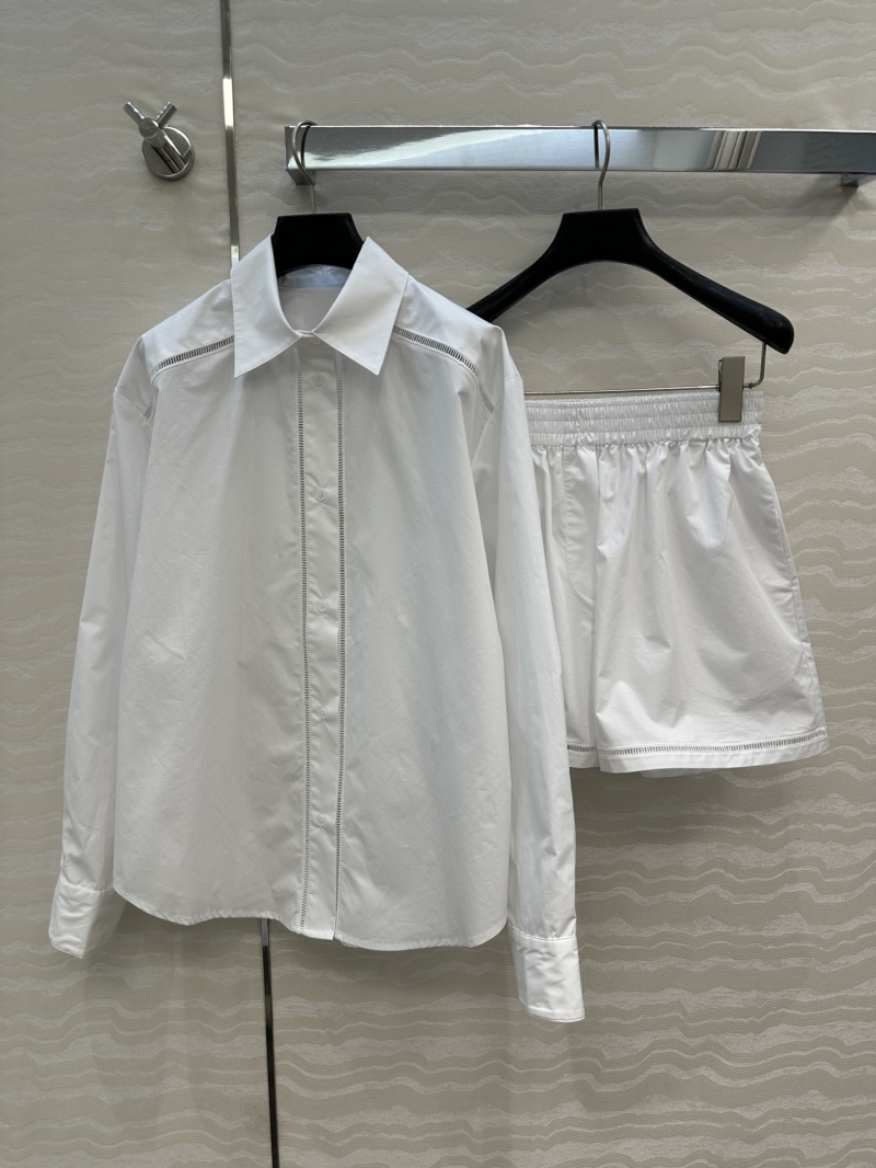 Valentino Imported Cotton Lace-Trimmed White Shirt Set - Luxe Minimalist Style