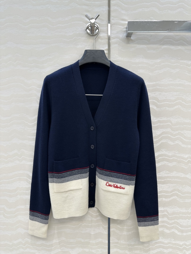 Valentino Classic V-Neck Cardigan - Luxe Wool Navy Blue Gradient