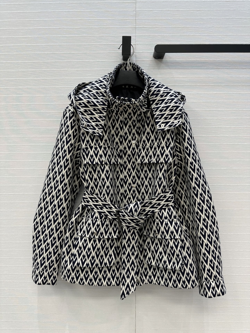 Valentino Early Fall Exclusive Black & White V-Neck Jacquard Parka Coat