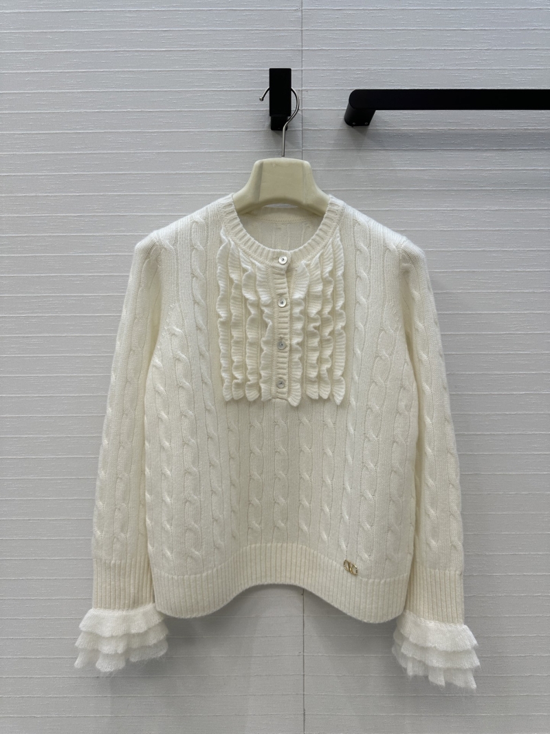 Valentino Exclusive Early Fall Cashmere Knit Top with Cable Stitch in Creme