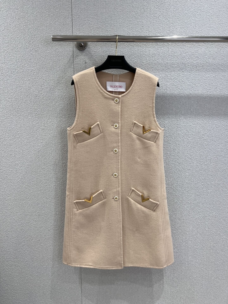 Valentino Sleeveless Wool-Blend Round-Neck Dress with Gold Buttons - Ivory Beige