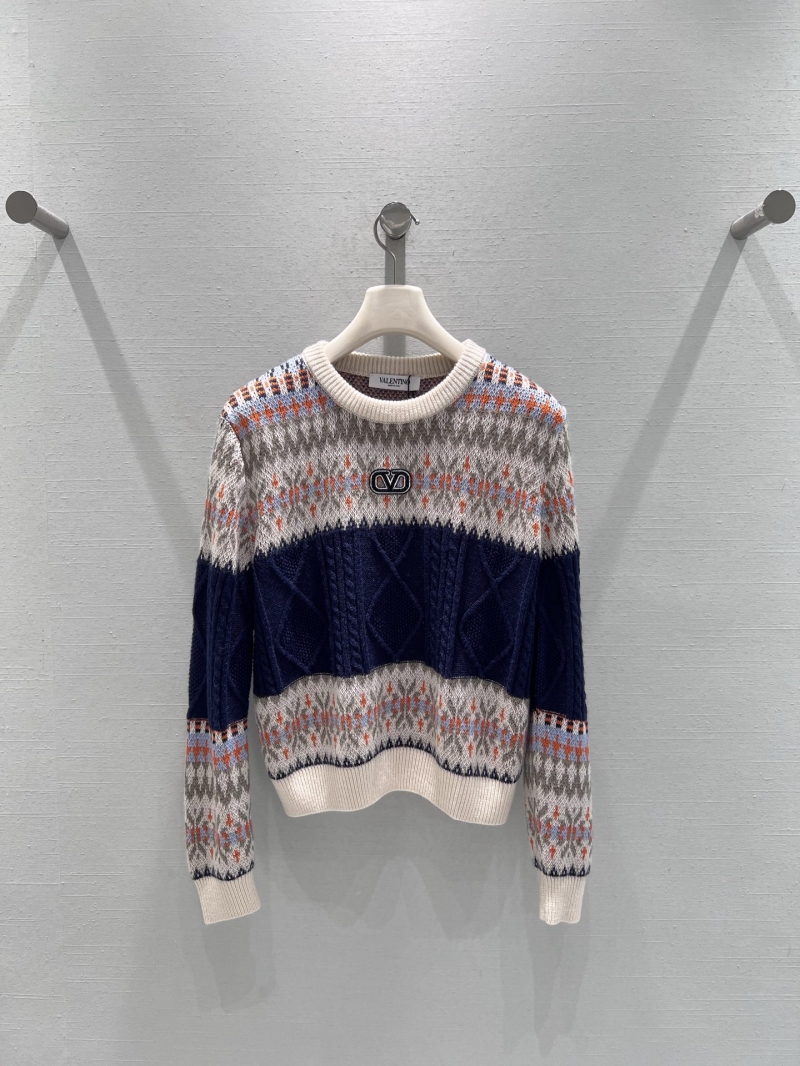 Valentino Fair Isle Cable-Knit Cropped Sweater - Color-Blocked Luxury Knitwear