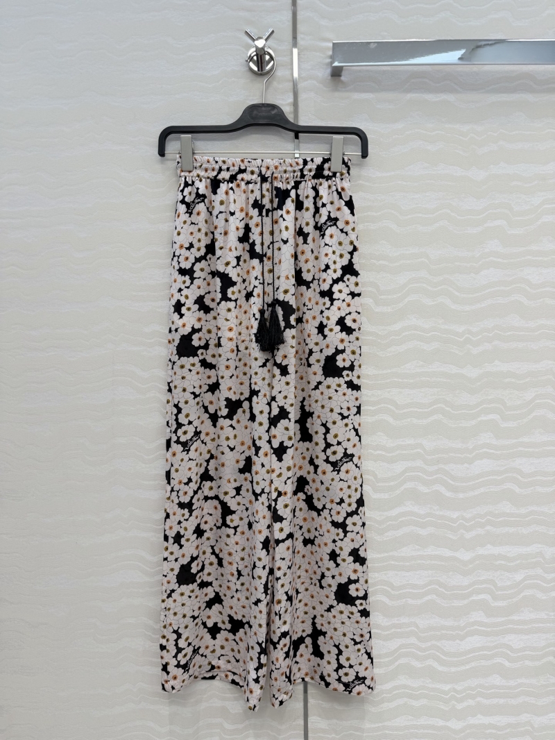 Valentino 100% Silk Crepe de Chine Daisy Print Straight-Leg Trousers in Black