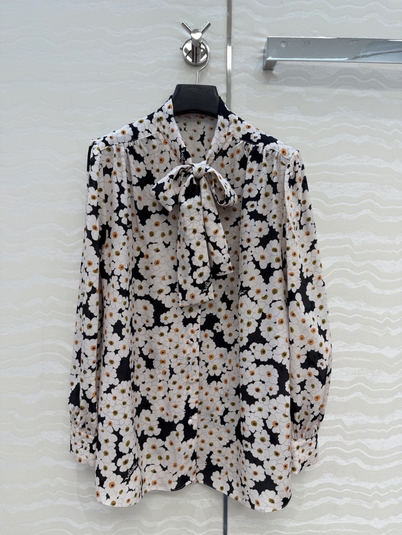 Valentino 100% Silk Crepe de Chine Daisy Print Pussy-Bow Blouse