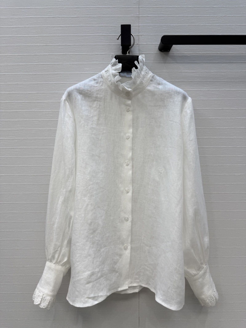 Valentino Exquisite Embroidered Lace Stand-Collar Linen Shirt in White