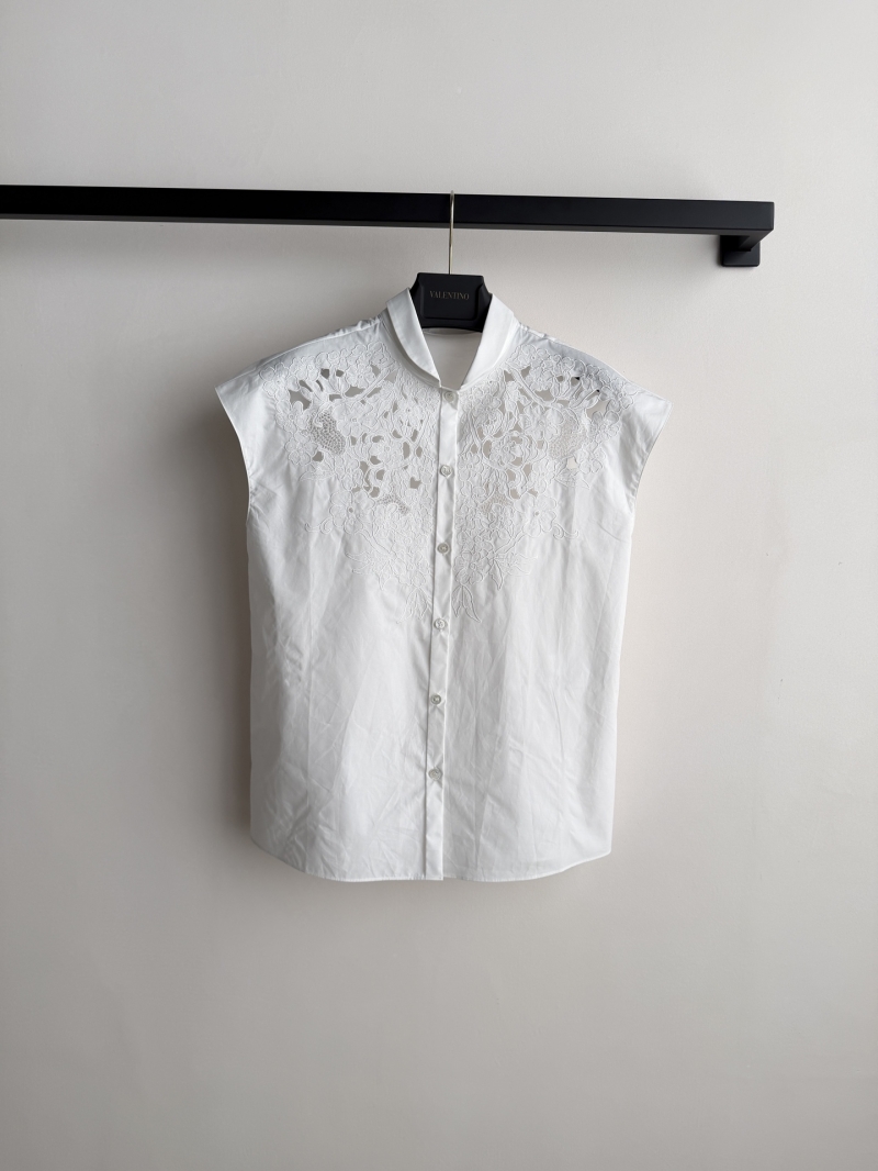 Valentino Exquisite White Sleeveless Cotton Blouse with Intricate Broderie Anglaise Embroidery