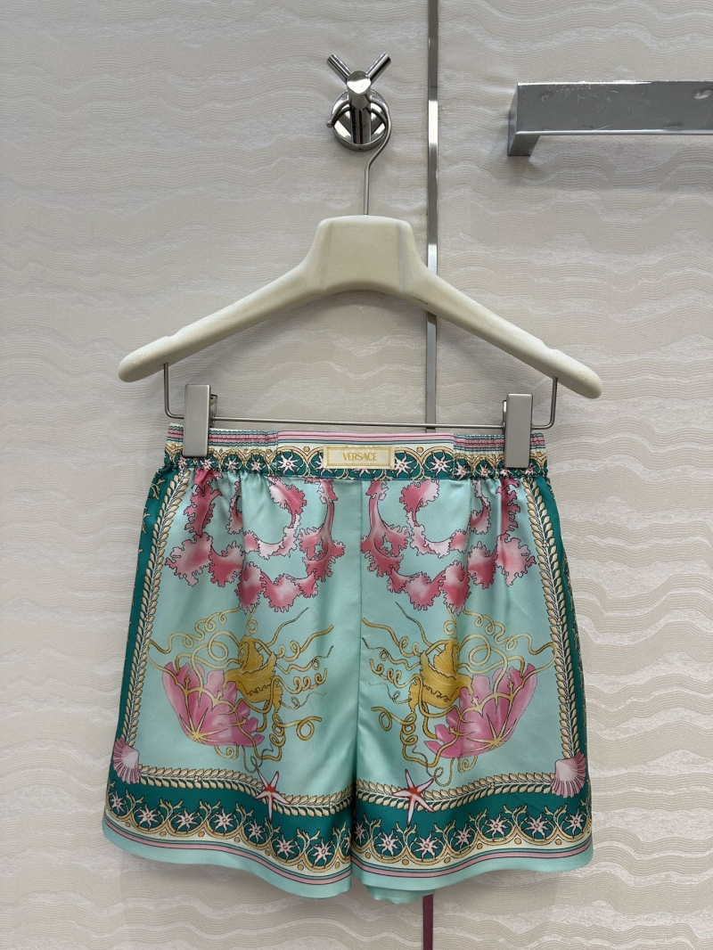 Versace Venus 25S Spring/Summer Ocean Series Silk Shorts - Coral & Seashell Print Green
