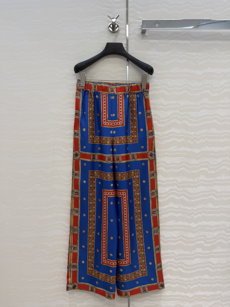 Versace Limited Edition Ringmaster 100% Silk Twill Straight-Leg Trousers in Royal Blue and Gold