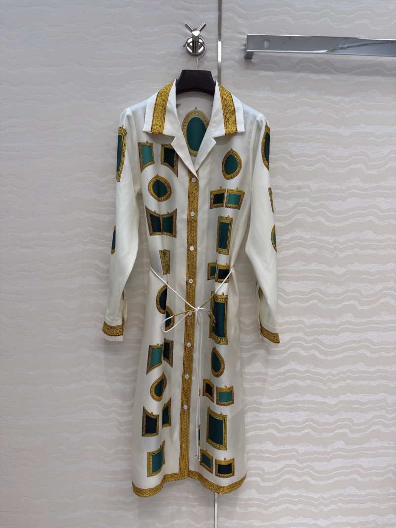 Versace Limited Edition The Gallery 100% Silk Twill Positioned Print Shirt Dress