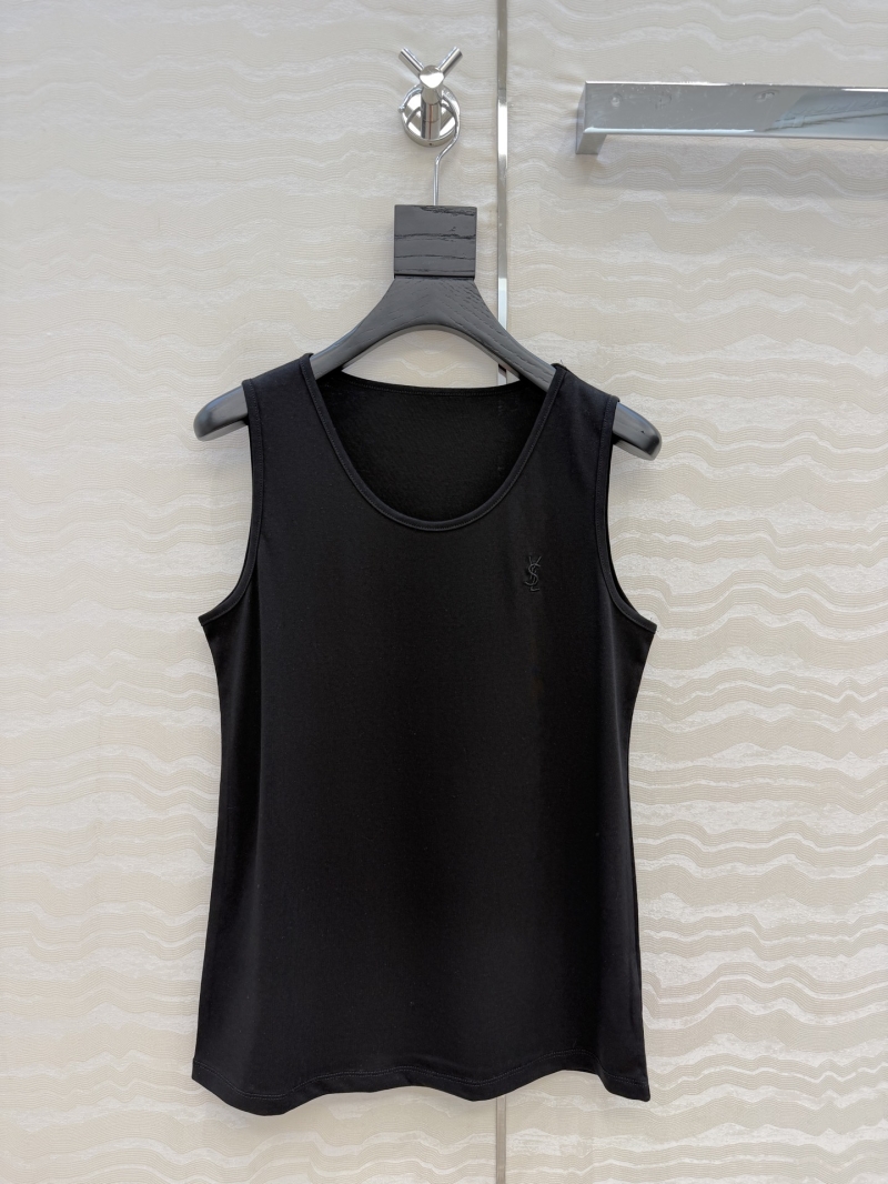 YSL Saint Laurent Exquisite Lyocell Snowflake Cotton U-Neck Tank Top in Polished Black