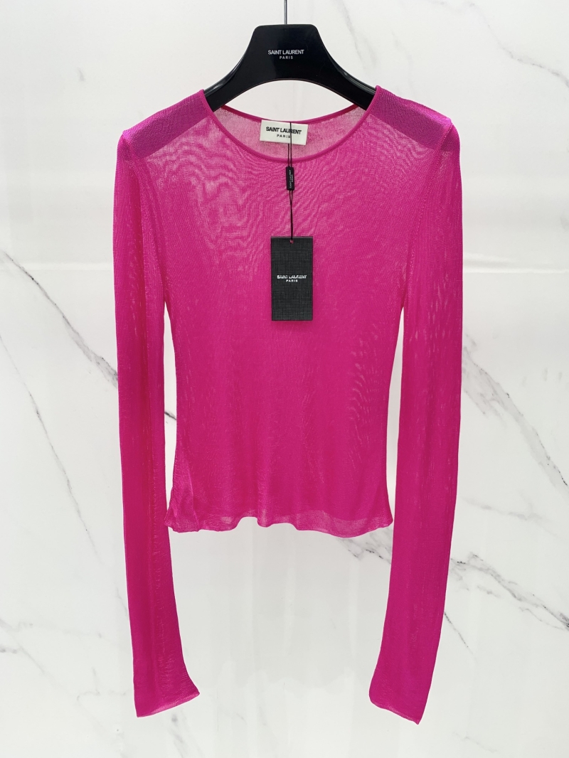 Saint Laurent YSL Luxe Rose Red Knitted Sweater - Natural Fiber Elegance