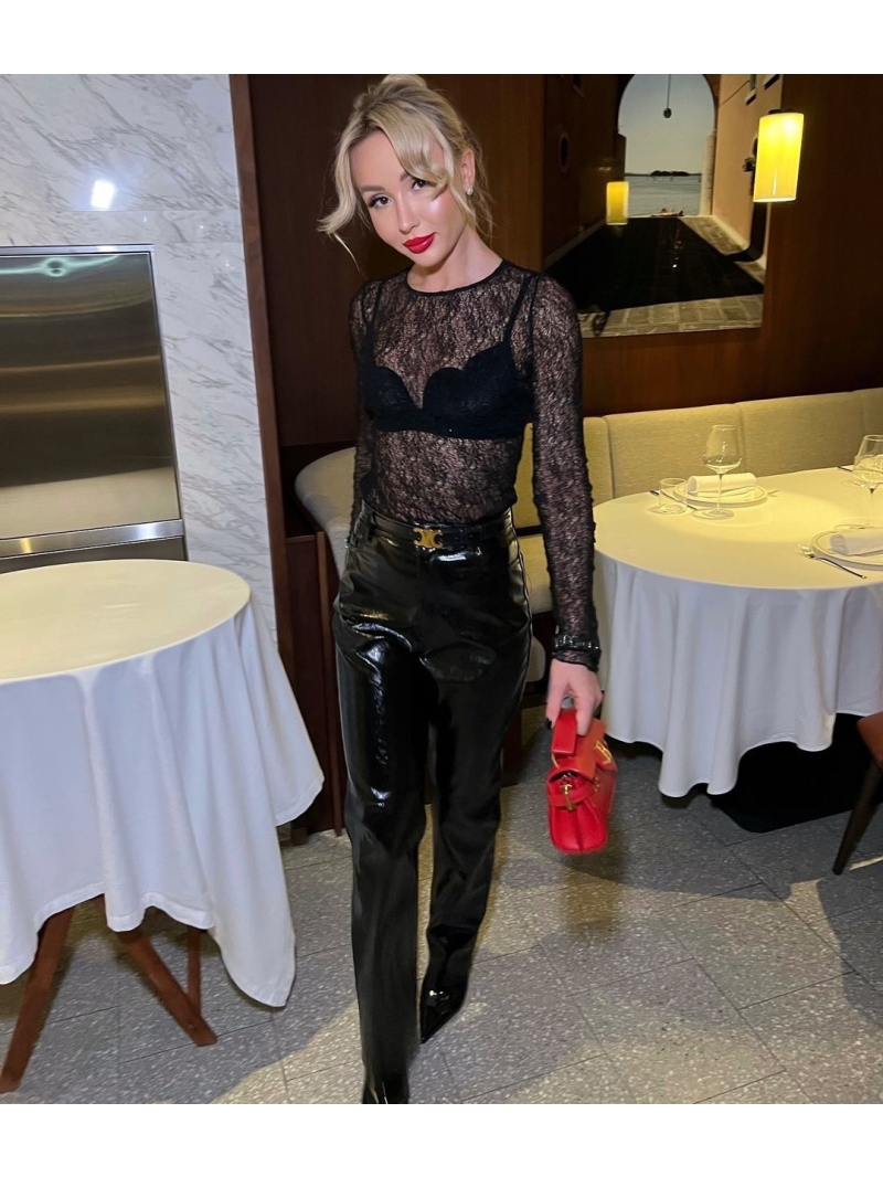 Saint Laurent Luxe Lace Rhinestone Black Top - Sheer Elegance