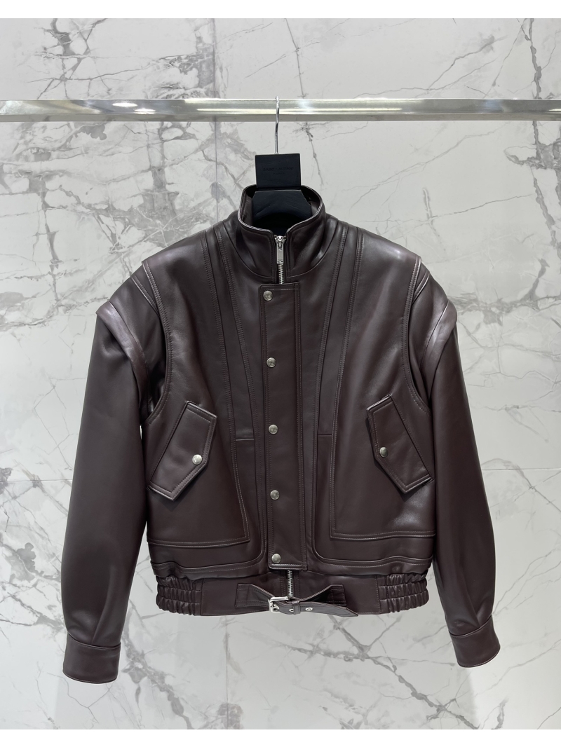 Saint Laurent YSL Luxe Sheepskin Detachable Sleeve Leather Jacket Limited Edition