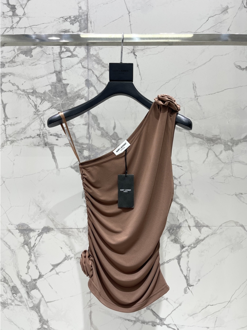 Saint Laurent Elegant White Floral One-Shoulder Dress