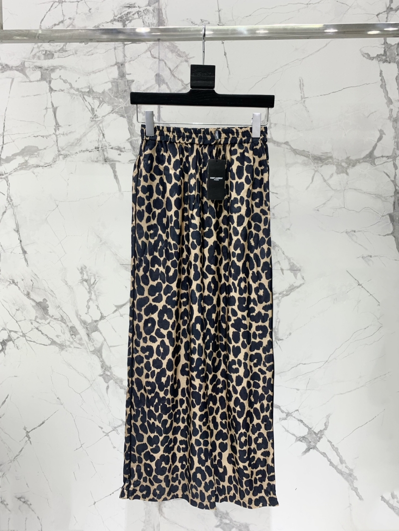 Saint Laurent Leopard Print Natural Fiber Blend Wide-Leg Pants - Wild Elegance
