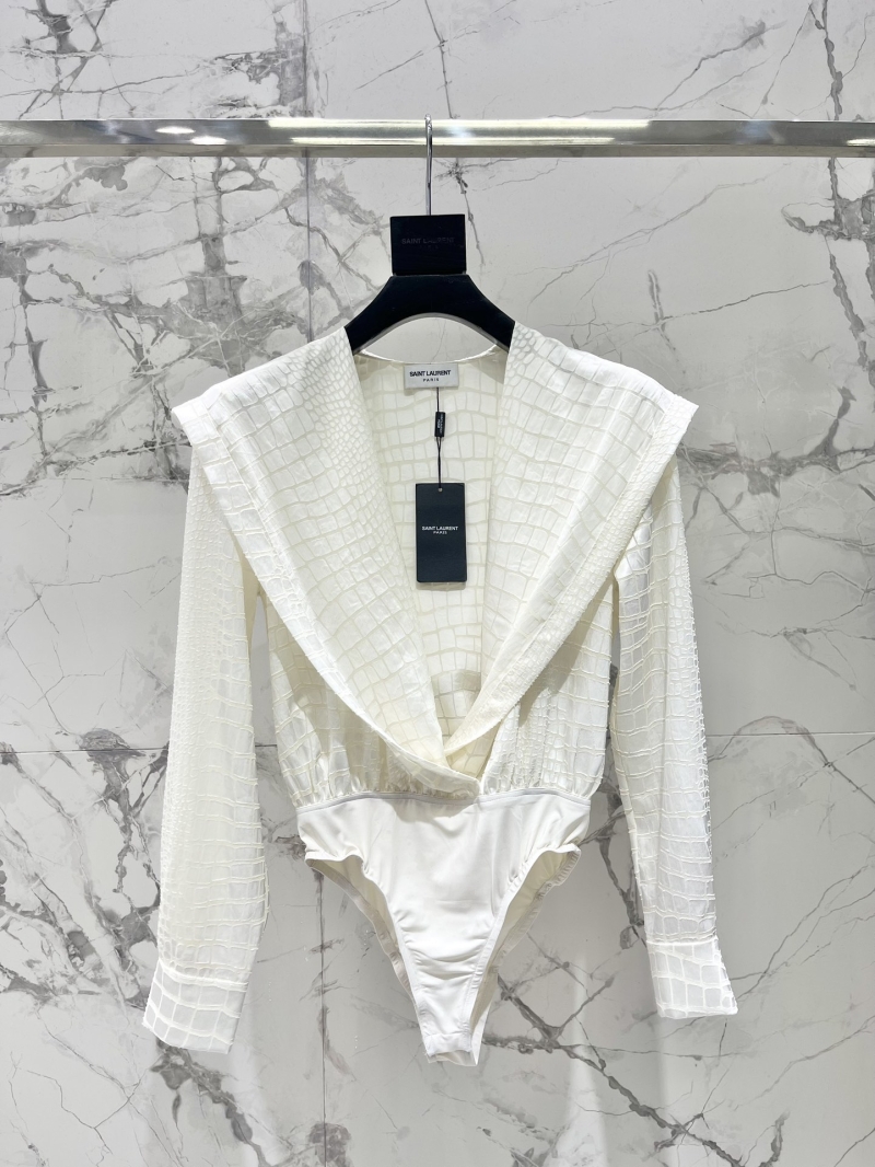 Saint Laurent Luxe Crocodile-Textured Jumpsuit for Women - Elegant White