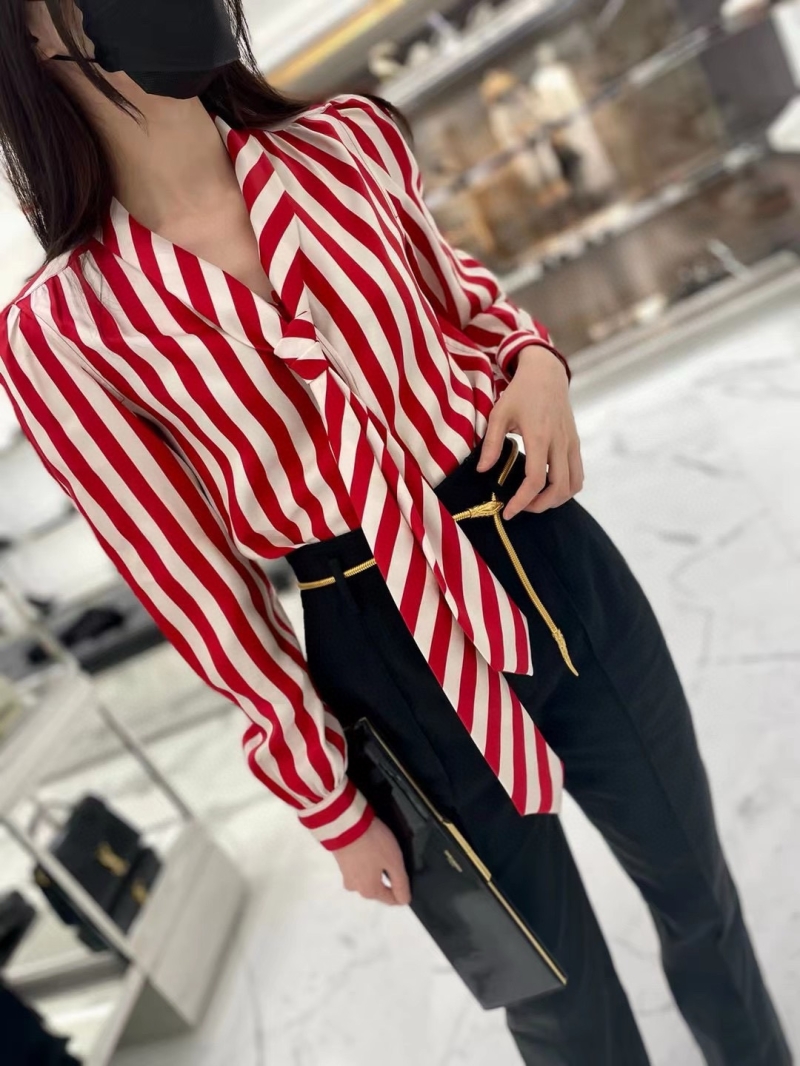 Saint Laurent Luxe Silk Twill Ribbon Blouse - Elegant & Retro