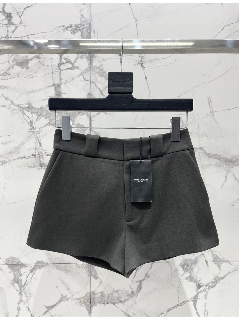 Saint Laurent YSL Classic Wide-Waist Twill Wool Shorts in Grey
