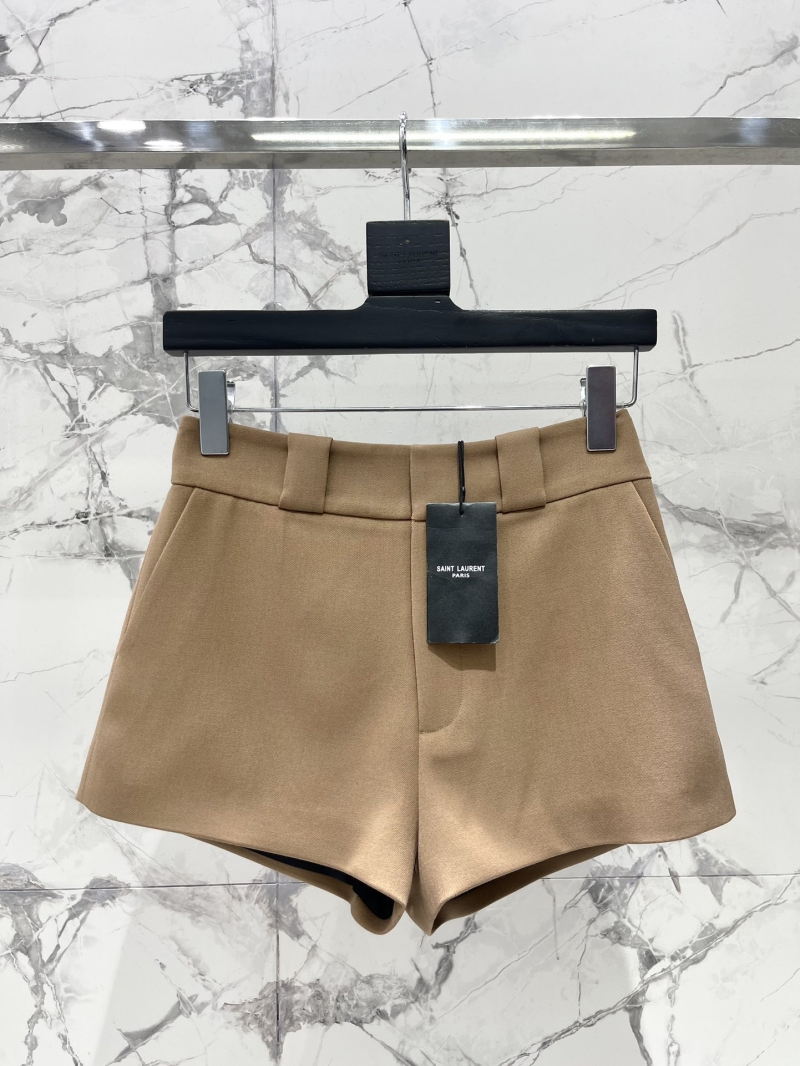 Saint Laurent YSL Classic Wide-Waist Twill Wool Shorts in Khaki - Luxe & Versatile