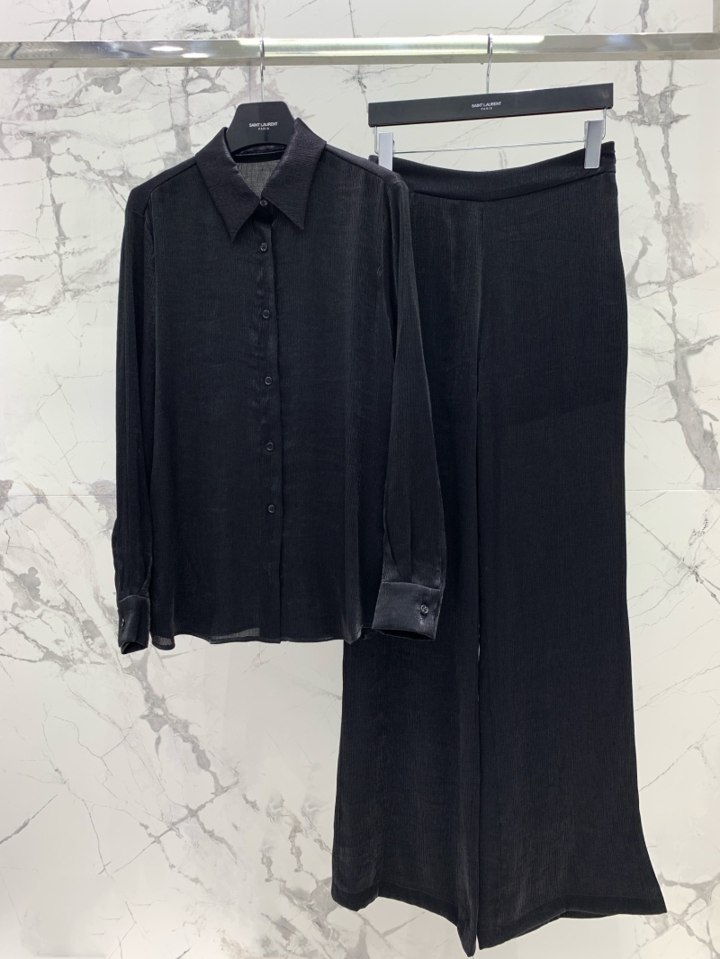Saint Laurent 2025 Pleated Silk Blouse and Wide-Leg Pants Set - Luxe Summer Elegance