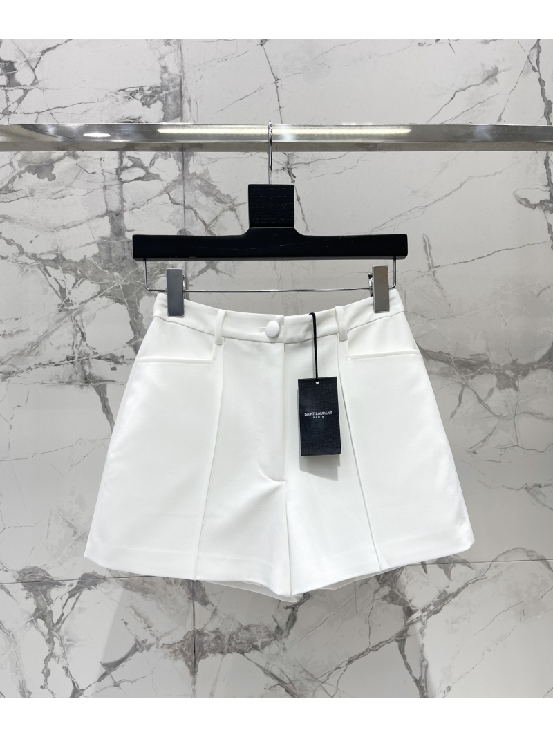 YSL Saint Laurent High-Waisted A-Line Wide-Leg Shorts in Luxe White