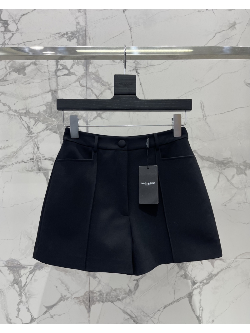 YSL Saint Laurent High-Waisted A-Line Wide-Leg Shorts in Black