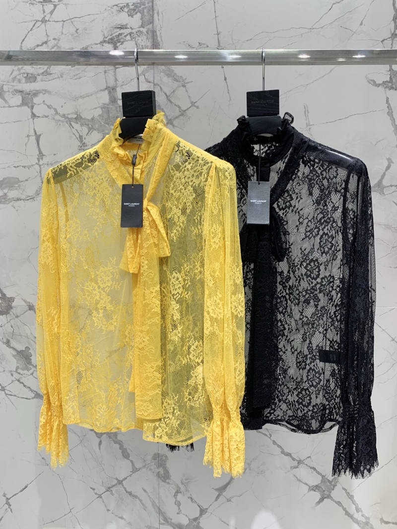 SAINT LAURENT Exquisite Bow-Tie Lace Trim Blouse