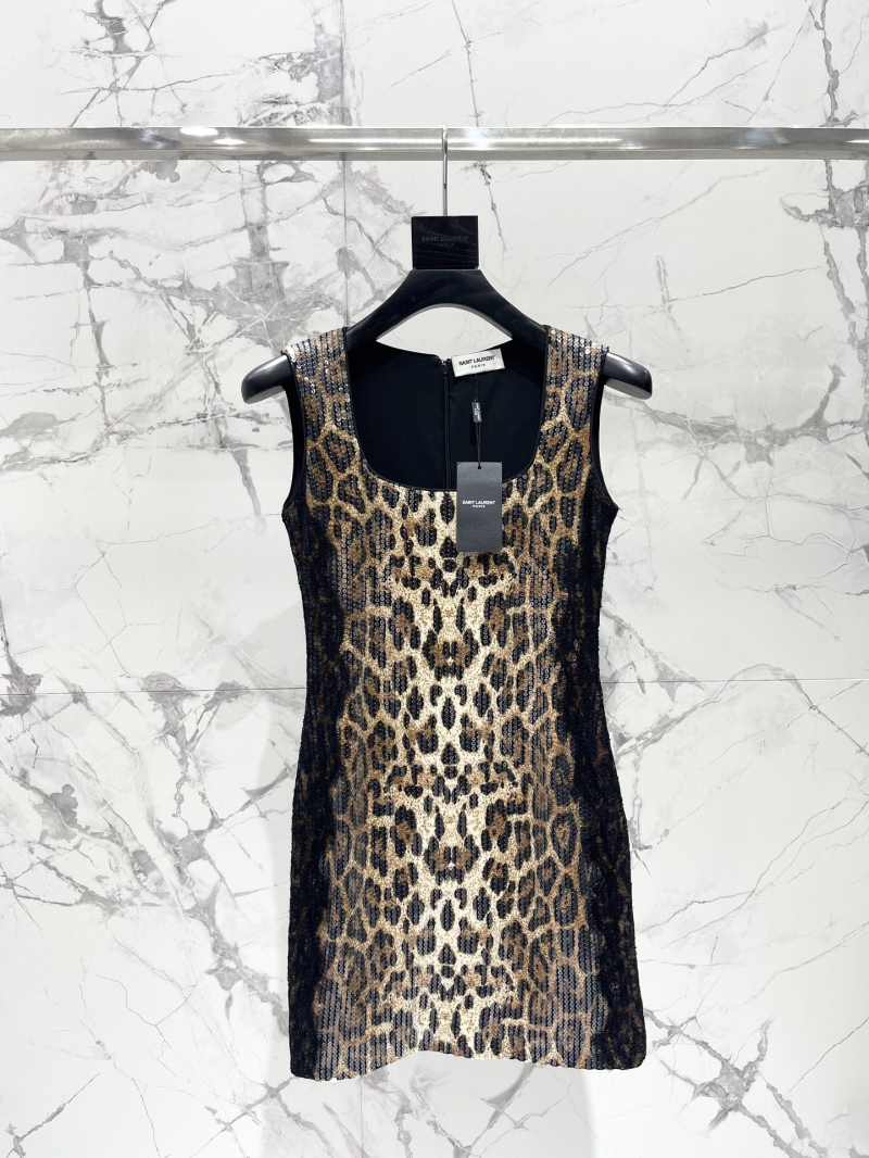 SAINT LAURENT Luxe Leopard Print Sequin Retro Sleeveless Dress