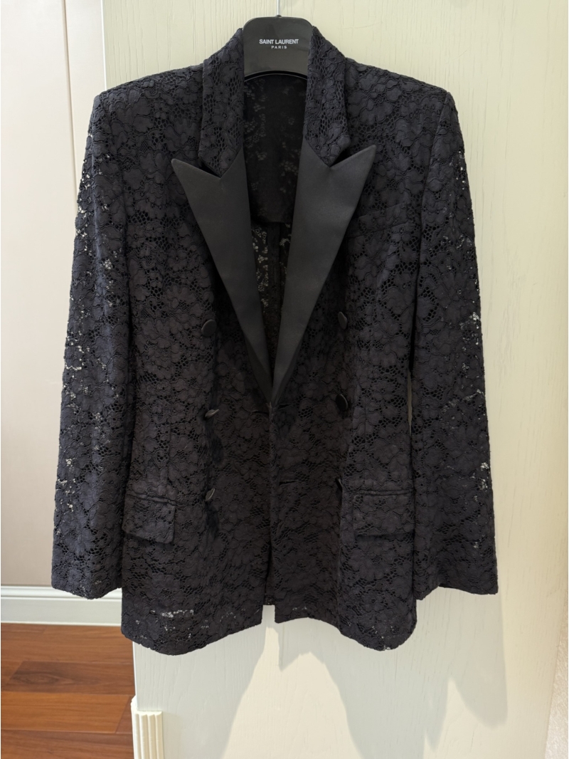 Saint Laurent YSL Lace Blazer - Elegant Satin Lapel Luxe Design