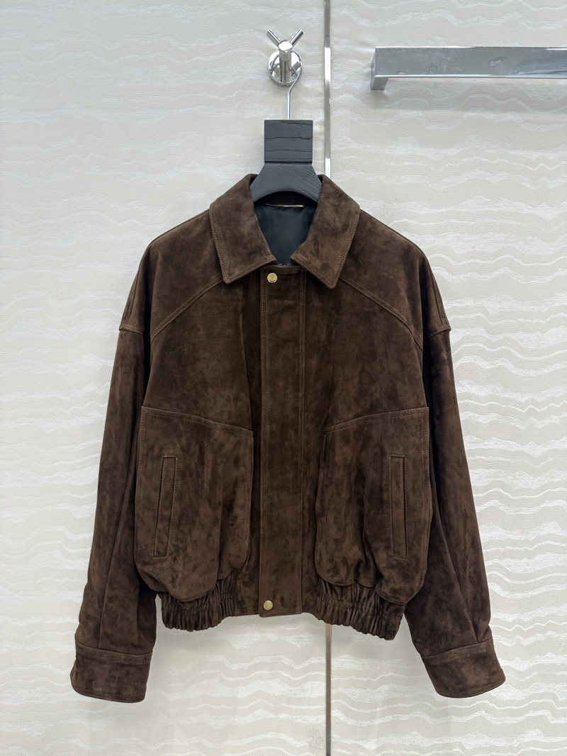 YSL Saint Laurent Exclusive Luxe Suede Leather Jacket in Deep Brown - Retro Modern High Fashion