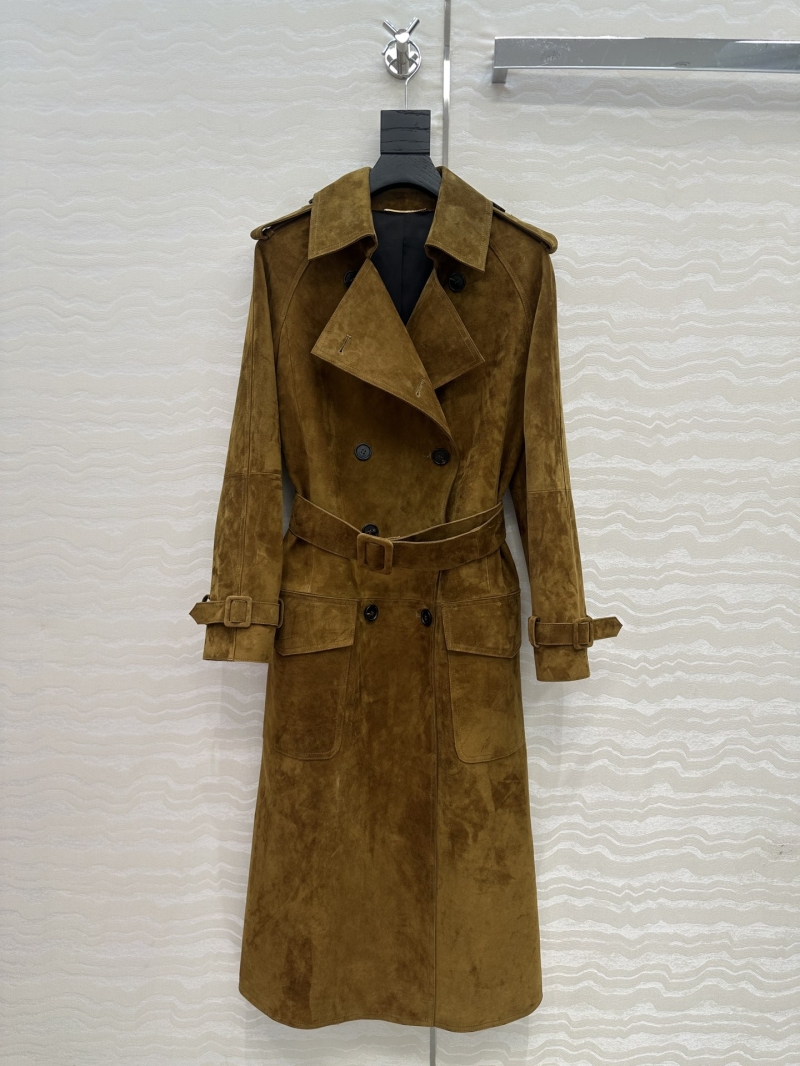 Saint Laurent SL P Haute Couture 100% Suede Lamb Leather Double-Breasted Trench Coat