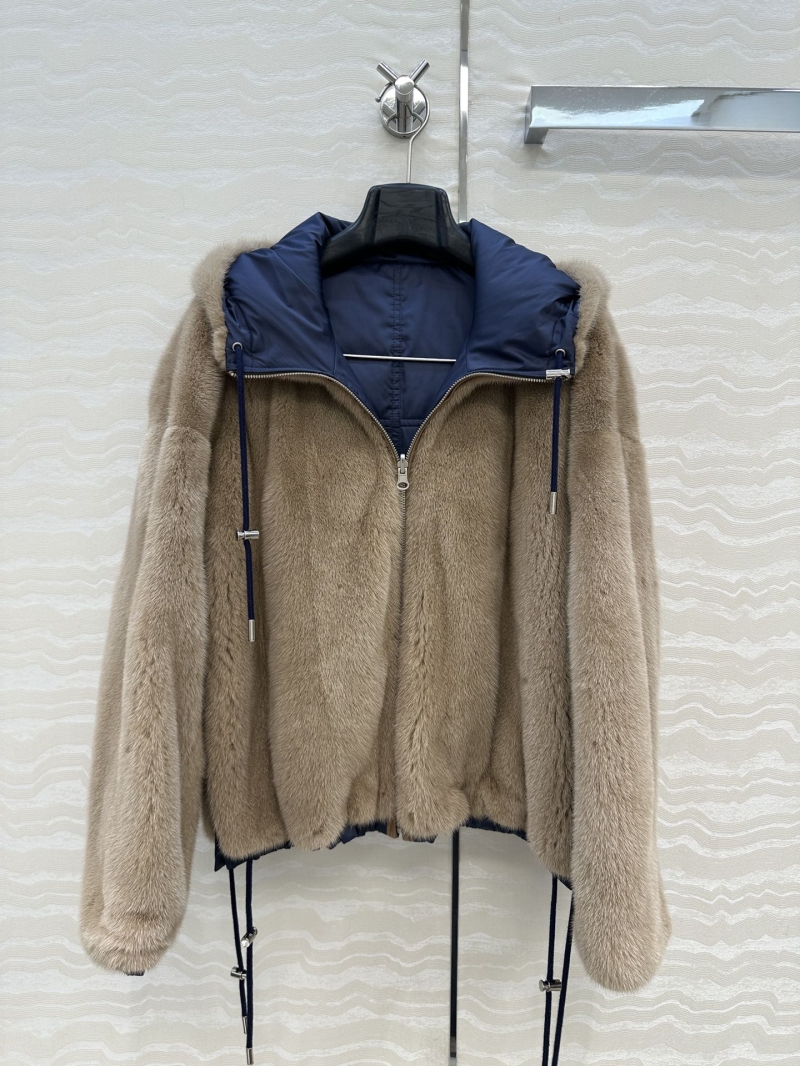 Saint Laurent YSL Reversible Mink Fur Coat in Khaki and Navy Blue