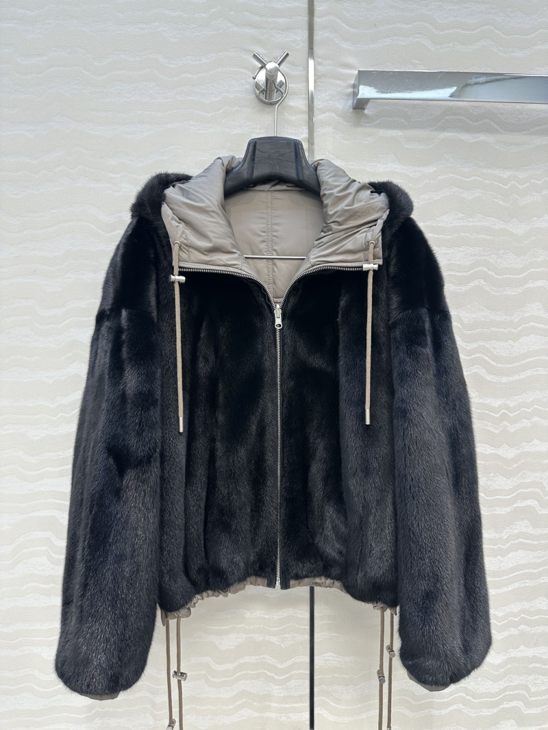 Yves Saint Laurent Reversible Grey and Black Mink Fur Hooded Coat