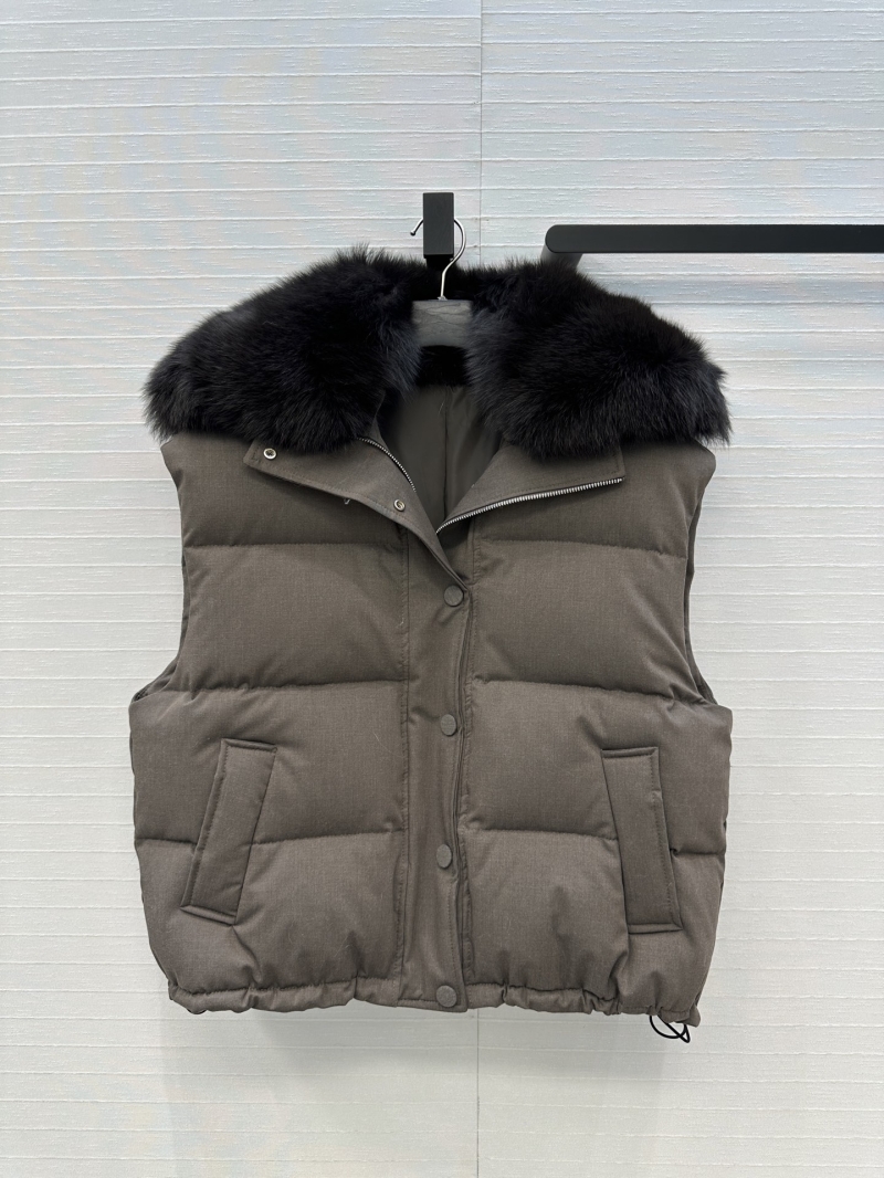 Yves Saint Laurent x Loro Piana Luxe Fox Fur Collar Down Vest - Premium Tencel Wool Blend, 90% White Goose Down Fill, Relaxed Fit, Three Colors