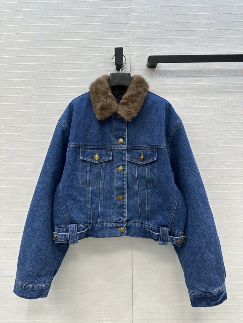 YSL Saint Laurent Cropped Denim Jacket with Sumptuous Mink Fur Collar and Goose Down Filling