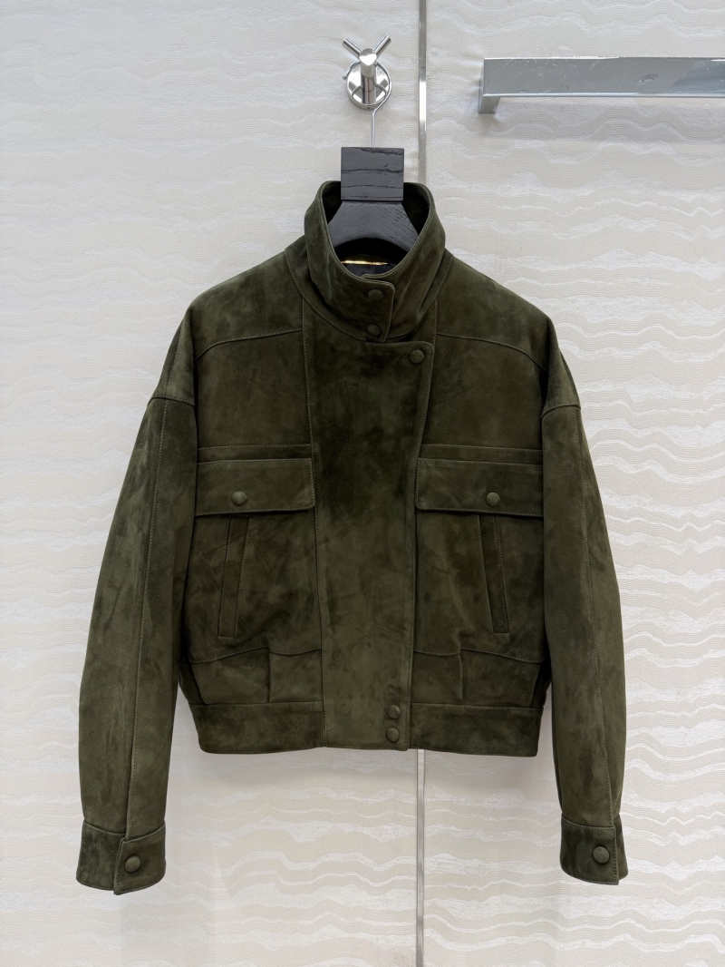YSL Saint Laurent Sumptuous 100% Suede Lambskin Cropped Jacket in Olive Green | Couture-Inspired & Tailored Fit