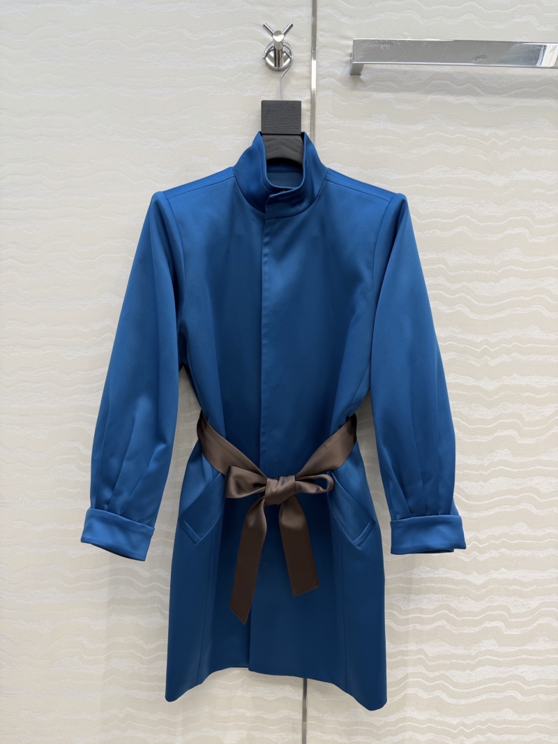 Saint Laurent YSL Custom Imported Structured Fabric Retro Silhouette Coat with Contrast Satin Belt