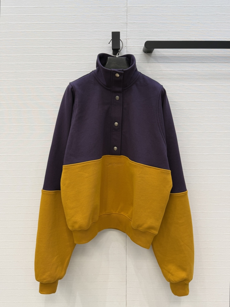 Saint Laurent YSL Signature 100% Pure Cotton Color-Block Stand Collar Sweatshirt in Purple and Yellow