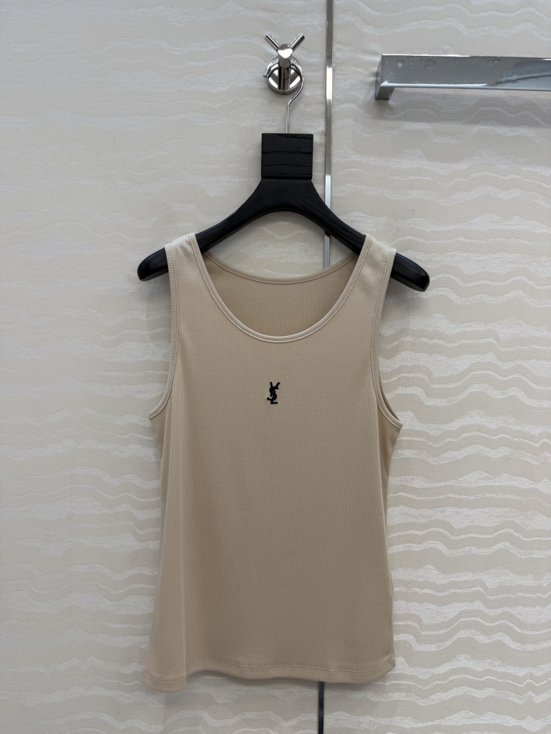Saint Laurent YSL Ribbed Lyocell-Cotton Tank Top