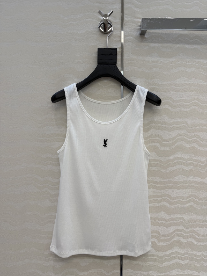 Saint Laurent YSL Lyocell-Cotton Blend Ribbed Tank Top