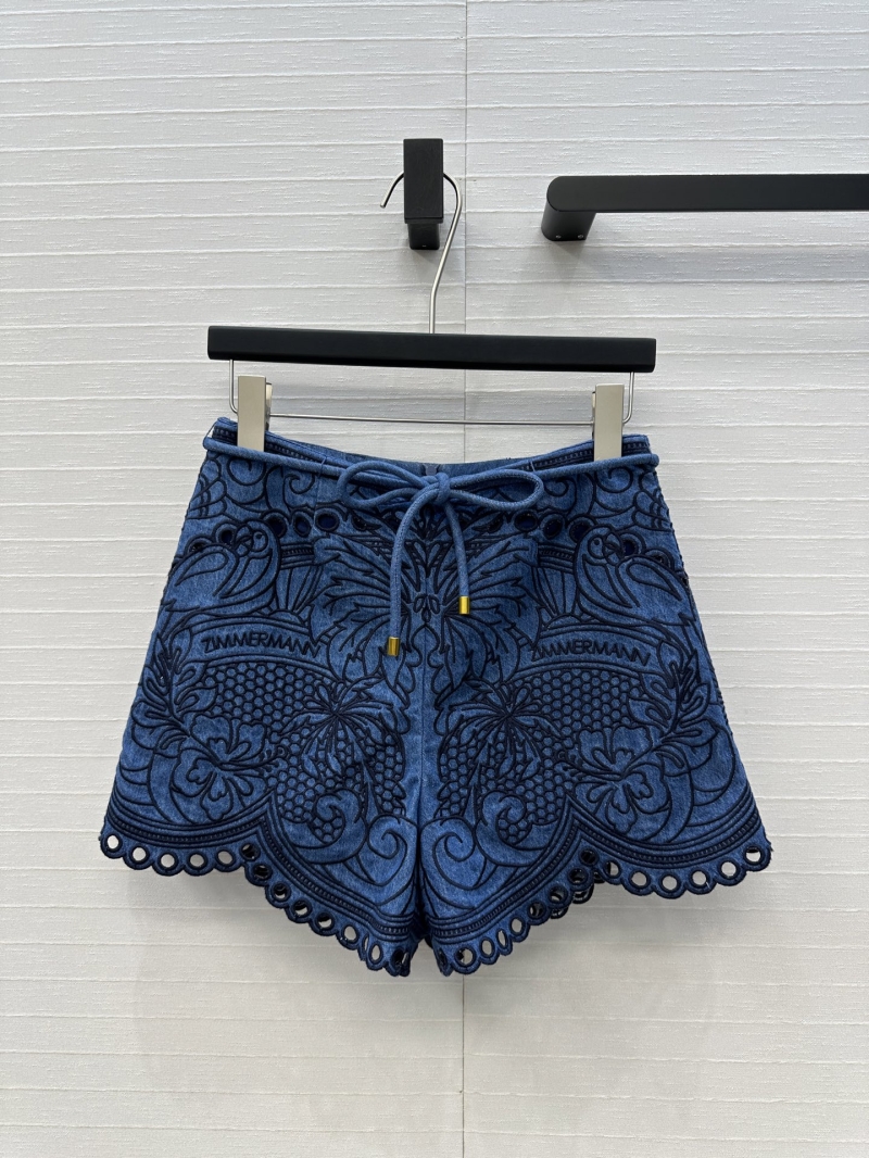 Zimmermann Luxe Embroidered High-Waist Denim Shorts - Exclusive Holiday Style with Metal Pendant Belt