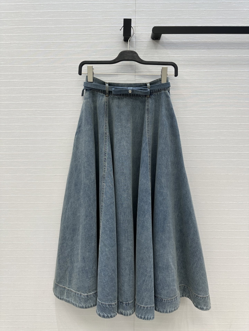 Zimmermann Luxe French Elegance Denim Maxi Skirt with Crystal-Embellished Bow Belt