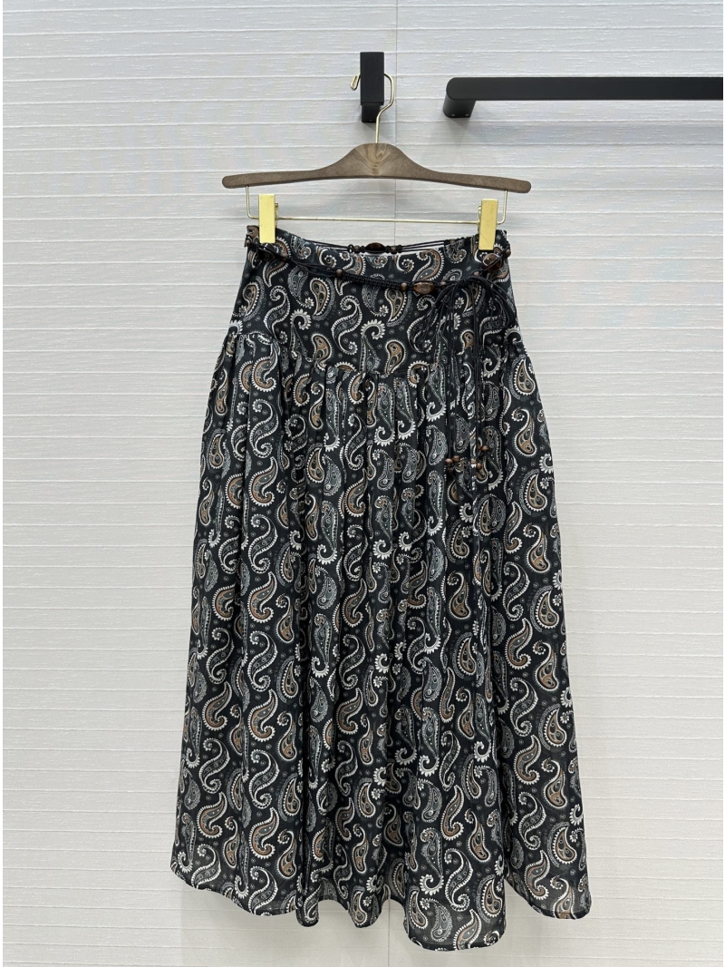 Zimmermann Imported Linen-Blend Paisley Print Midi Skirt | Hand-Beaded Belt | French Riviera Style