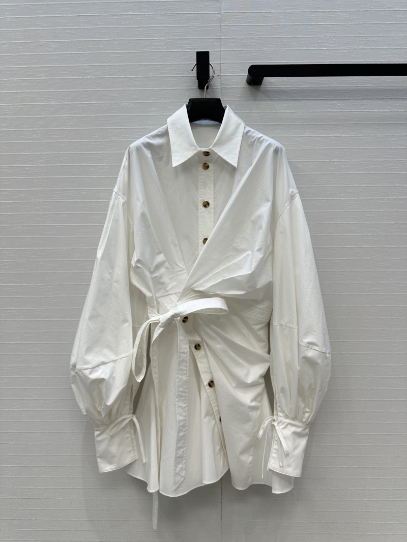 Zimmermann Early Autumn Cotton Shirt Dress – Off-White, Pleated Wrap Design with Lantern Sleeves