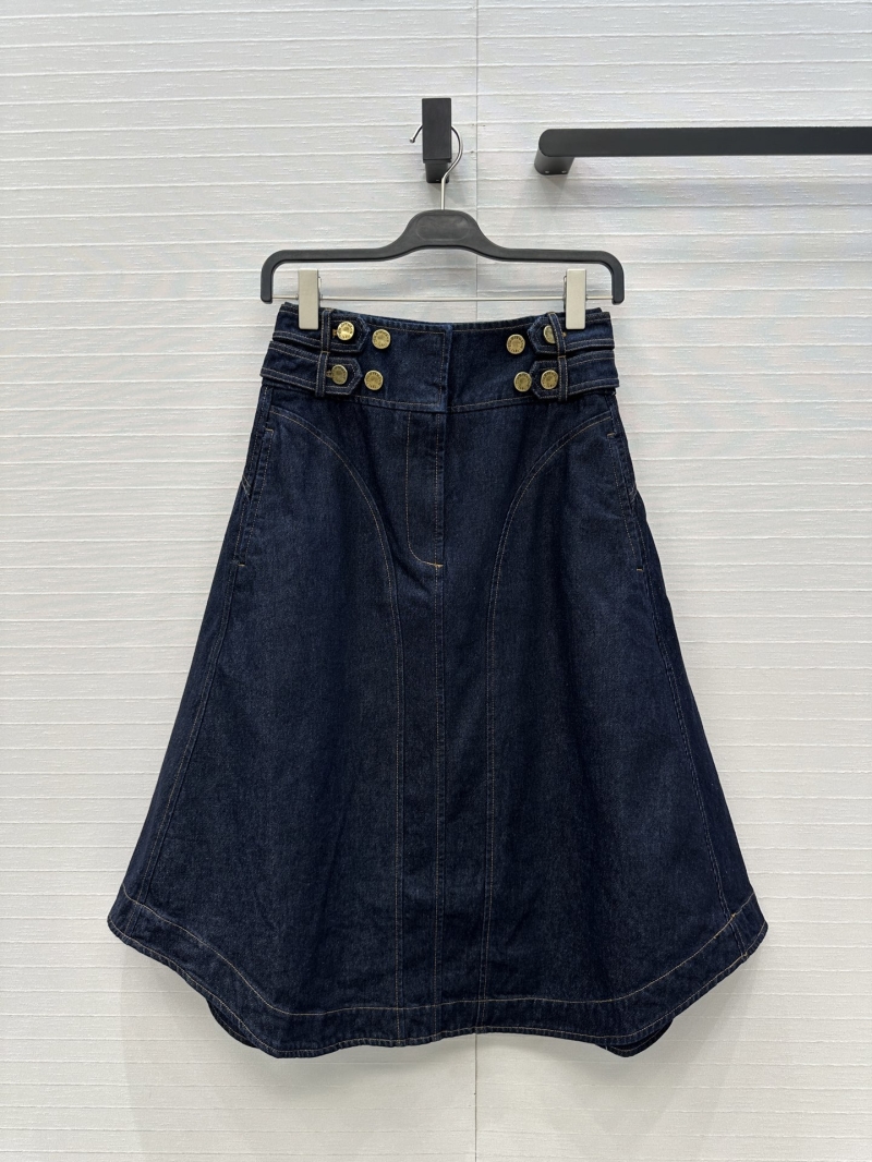 Zimmermann Denim Midi Skirt – Military-Style A-Line with Asymmetrical Hem & Retro Metal Buttons