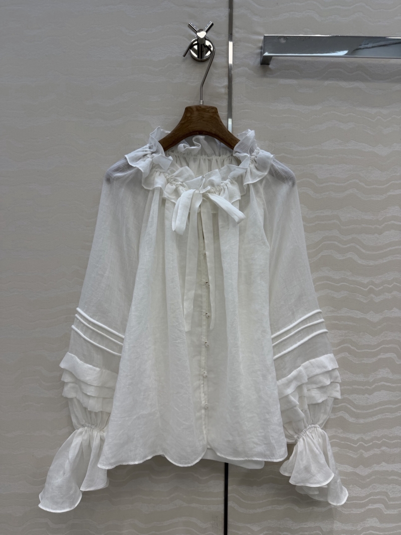 Zimmermann 100% Imported Ramie French Palace Ruffle Puff Sleeve Blouse