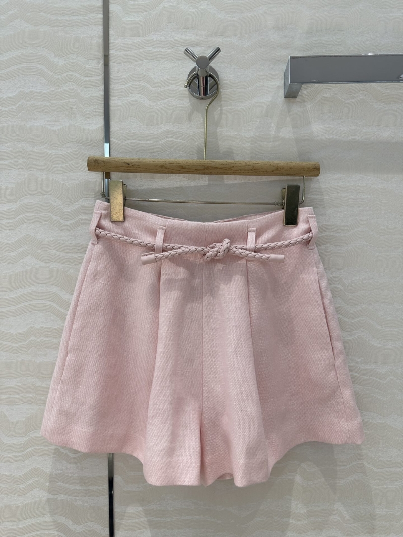 Zimmermann Signature 100% Heavy Linen High-Waisted Shorts in Pale Pink