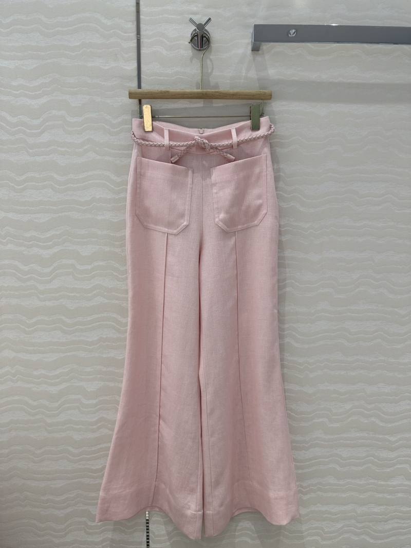 Zimmermann Exquisite 100% Heavy Linen High-Waisted Wide-Leg Trousers in Pastel Pink